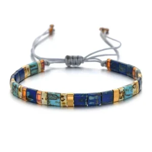 BRACELET HOMME SUR CORDON - MIYUKI BLEU (CORDE)