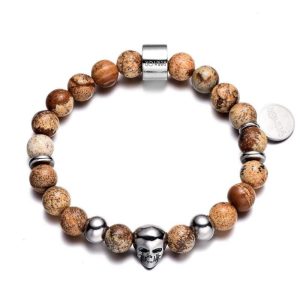 BRACELET HOMME TÊTE DE MORT PERLES - (CRÂNE)