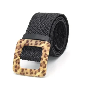 Ceinture Boucle Carrée Léopard Noire