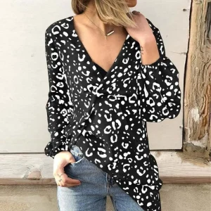 Chemisier Femme Léopard Noir et Blanc