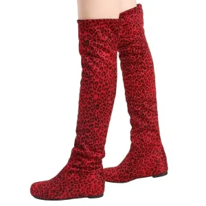 Cuissardes léopard talons compensés rouges