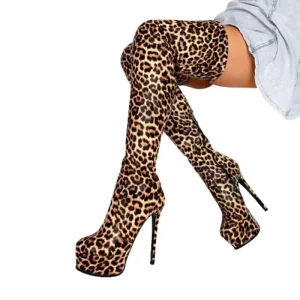 Cuissardes motif léopard à talons