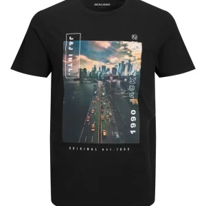 T-shirt noir imprimé Jack&Jones pour homme