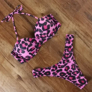 Maillot de bain push up léopard rose