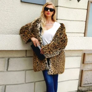 Manteau Fausse Fourrure Léopard Femme
