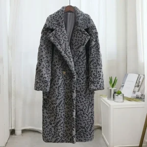 Manteau Fausse Fourrure Léopard Gris