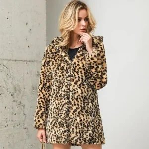 Manteau Fausse Fourrure Léopard Mi long