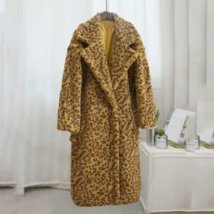 Manteau Fausse Fourrure Léopard Moutarde