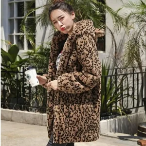 Manteau Imprimé Léopard Oreilles Marron
