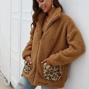 Manteau Léopard Camel à Poches