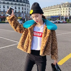 Manteau Léopard Col Bleu