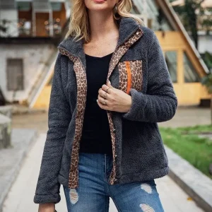 Manteau Léopard Style Aviateur Gris