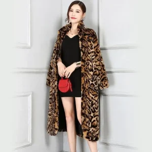 Manteau Long Fausse Fourrure Léopard