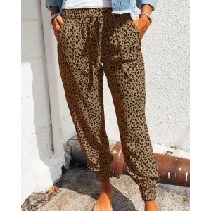 Pantalon Fluide Léopard Printemps-Été Marron