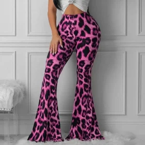 Pantalon Léopard Pattes d'éléphant Rose