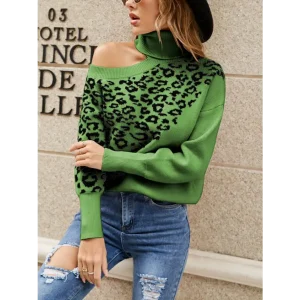 Pull Col Haut Léopard Vert