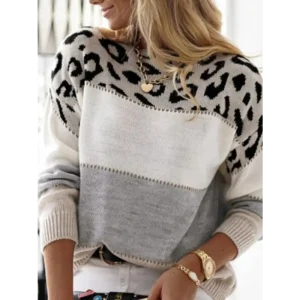 Pull Femme Imprimé Gris Léopard