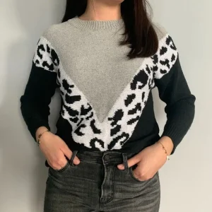 Pull Femme Imprimé Léopard Tendance Noir