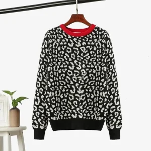 Pull Femme Motif Léopard Noir