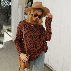 Pull Léopard Col Bardot Marron