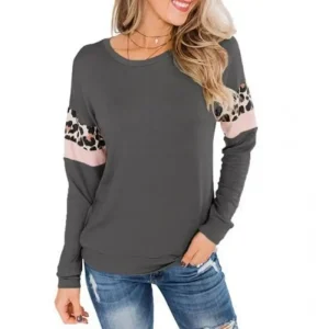 Pull Léopard Décontracté Gris