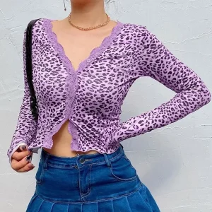 Pull Léopard Dentelle Violet