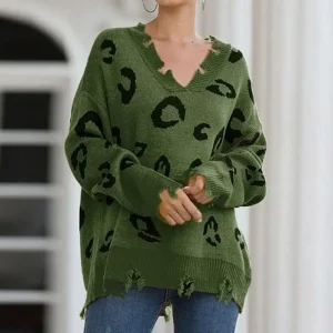 Pull Léopard Femme Hiver Kaki