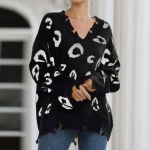 Pull Léopard Femme Hiver Noir