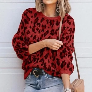 Pull Léopard Femme Rouge