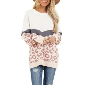 Pull Léopard Long Gris