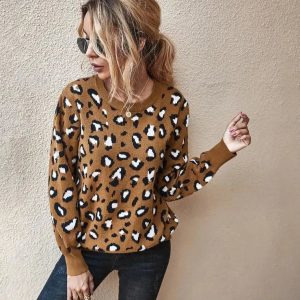 Pull Tacheté Léopard Marron
