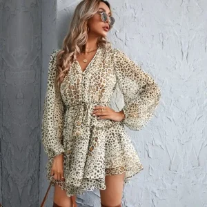 Robe Léopard Bohémienne Manches longues