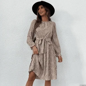 Robe Léopard Fluide à Manches Longues