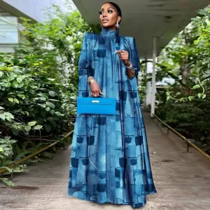 Robe Léopard Longue Bleue