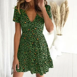 Robe Léopard Verte Été