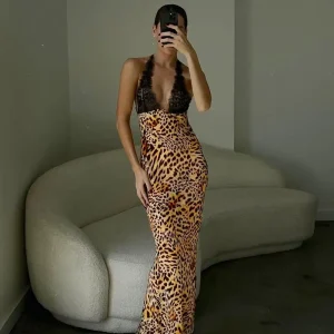 Robe Longue de Soirée Sexy Léopard