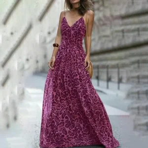 Robe Longue Léopard Romantique Rose