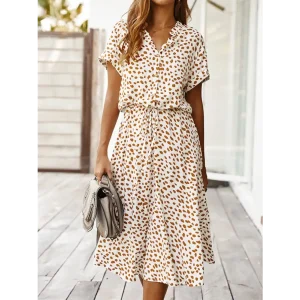 Robe Mi-Longue Bohème Motif Léopard Blanc