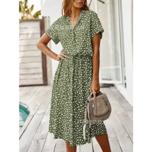Robe Mi-Longue Bohème Motif Léopard Vert