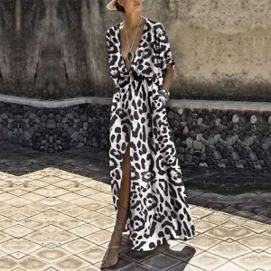 Robe Motif Léopard Kimono Blanche