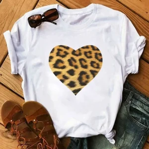 T-Shirt Léopard Cœur Beige et Noir
