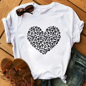 T-Shirt Léopard Cœur Blanc et Noir