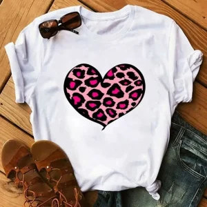 T-Shirt Léopard Cœur Rose