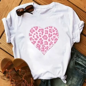 T-Shirt Léopard Cœur Rose Pâle