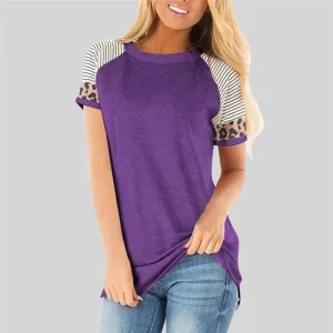 T-Shirt Léopard et Marinière Violet
