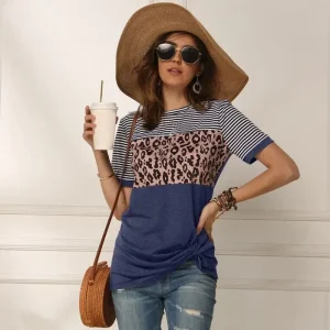 T-Shirt Léopard Marinière Bleu