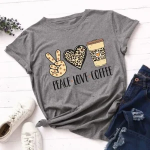 T-Shirt Léopard Peace Love Coffee Beige