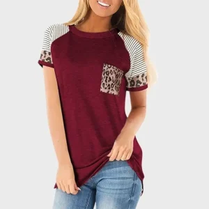 T-shirt Léopard Poche Bordeaux