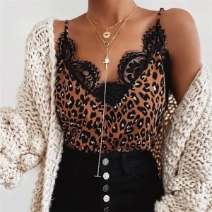 Top Léopard Femme Dentelle Marron
