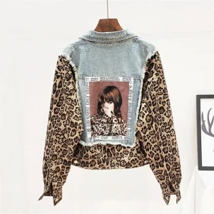 Veste en Jean Imprimée Léopard
